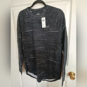 Hollister Curved Hem Tee Men’s  Medium Black Granite Cotton Long Sleeve Y2K NWT